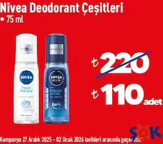 NİVEA DEODORANT ÇEŞİTLERİ 75 ML fiyat ve kampanya bilgisi